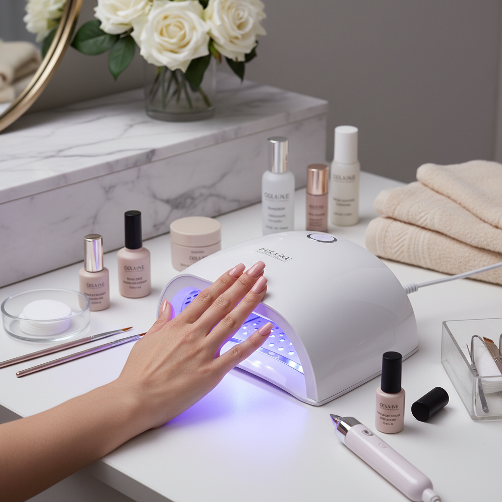 Gel nail kit in use with beautiful nails