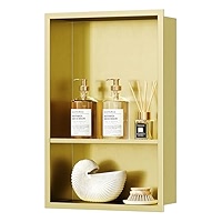 2-layer Stainless Steel Recessed Wall Niche Gold Bathroom Shelves Concealed Shower Niche Shelf Hotel Room Decorative Cabinet