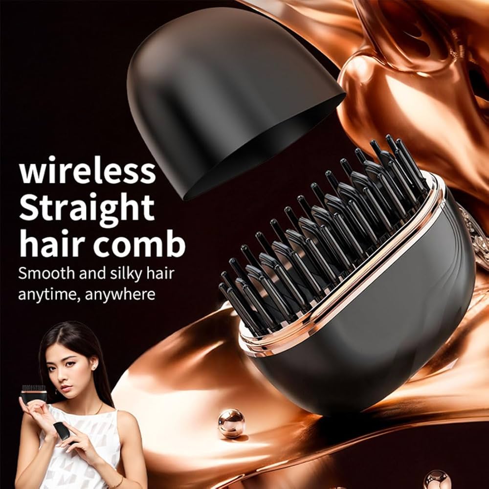 Wireless Hair Straightener Brush 2 in 1, Cordless Curling & Straightening Styling Tool, Portable Frizz Free Hair Styler
