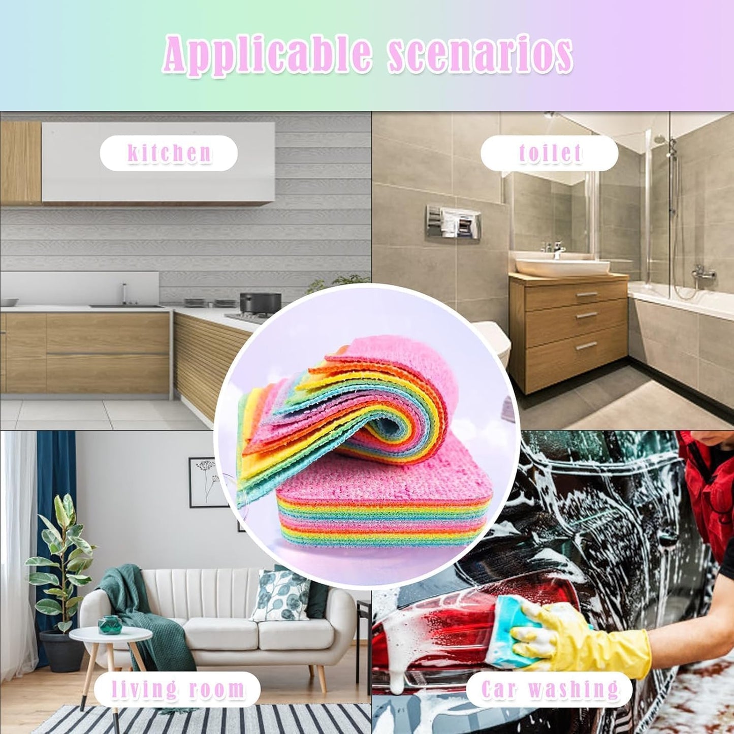 Peelable Layer 12-Ply Reusable Microfiber Cleaning Sponges – Highly Absorbent Multi-Use Dish Towels & Kitchen Scrub Rags