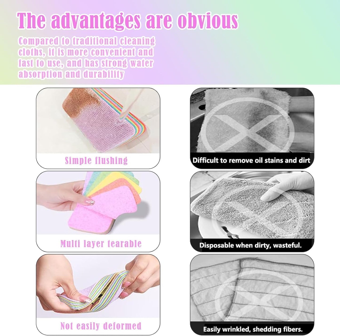 Peelable Layer 12-Ply Reusable Microfiber Cleaning Sponges – Highly Absorbent Multi-Use Dish Towels & Kitchen Scrub Rags