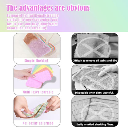 Peelable Layer 12-Ply Reusable Microfiber Cleaning Sponges – Highly Absorbent Multi-Use Dish Towels & Kitchen Scrub Rags