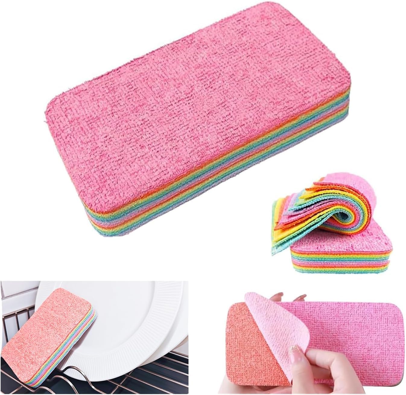 Peelable Layer 12-Ply Reusable Microfiber Cleaning Sponges – Highly Absorbent Multi-Use Dish Towels & Kitchen Scrub Rags