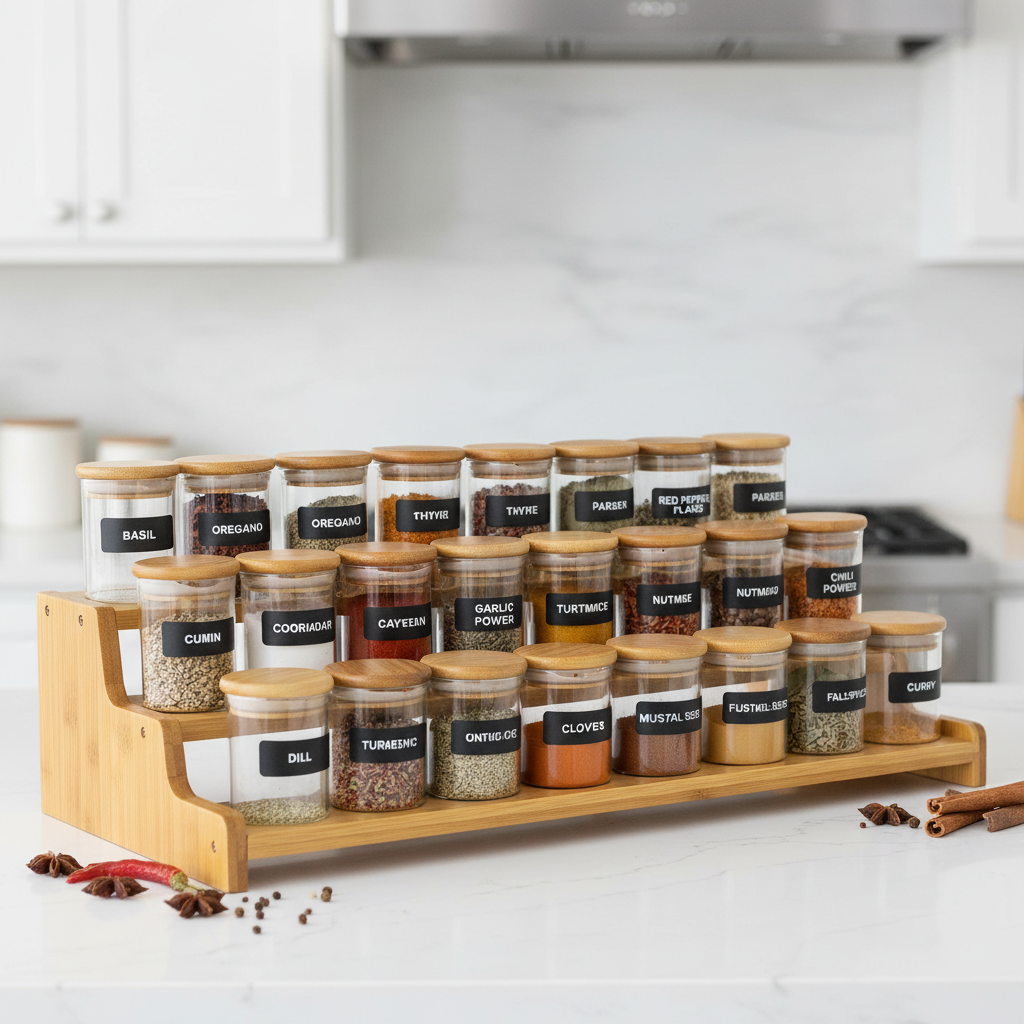 Bamboo spice rack organizer