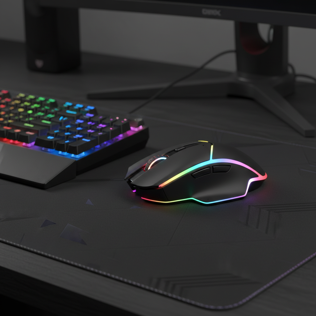 RGB gaming mouse detail shot