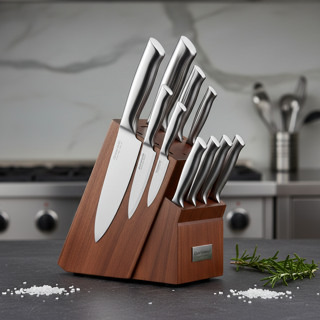 Premium kitchen knife set with wooden block
