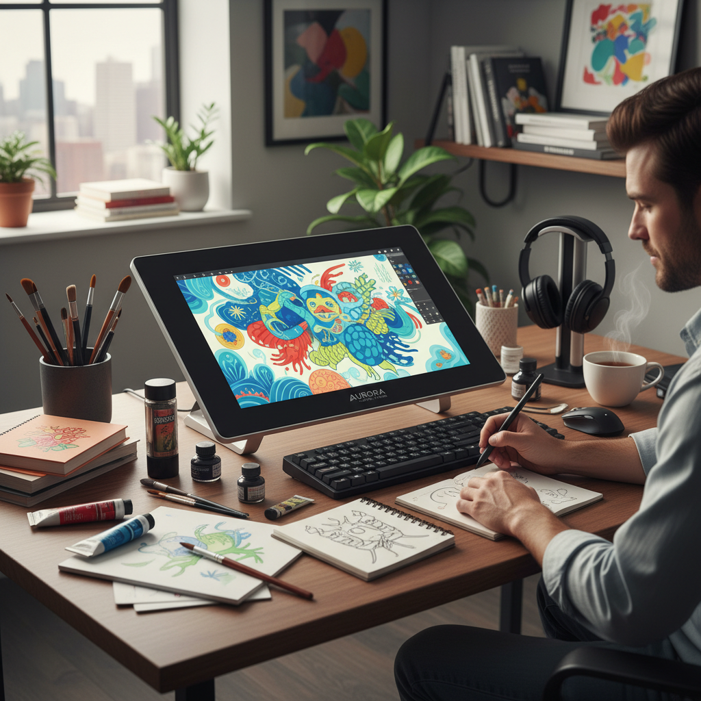 Artist drawing on digital tablet