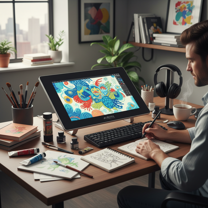 Artist drawing on digital tablet