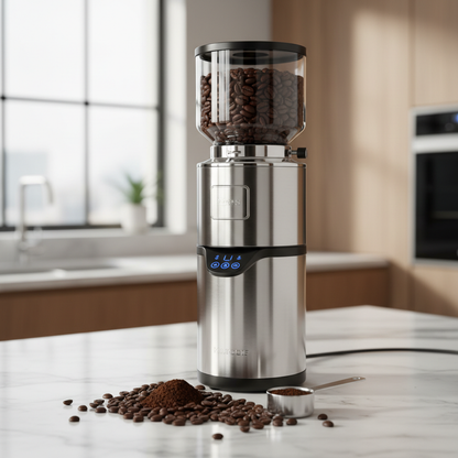Electric coffee grinder with coffee beans