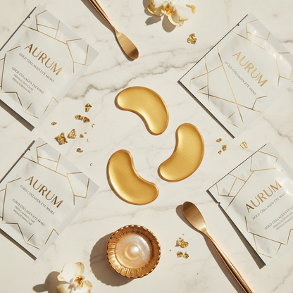 Gold collagen eye patches flat lay