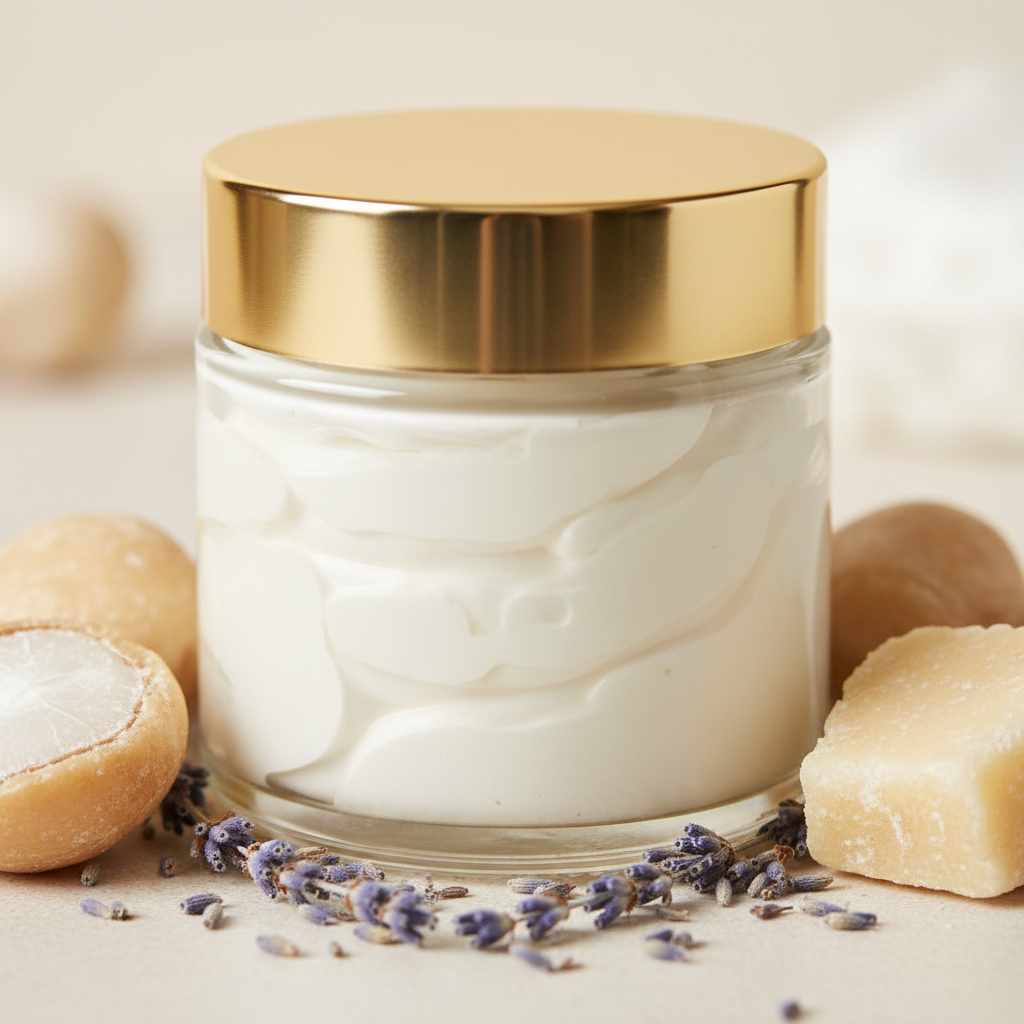 Luxury whipped body butter in glass jar