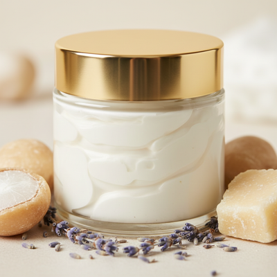 Luxury whipped body butter in glass jar