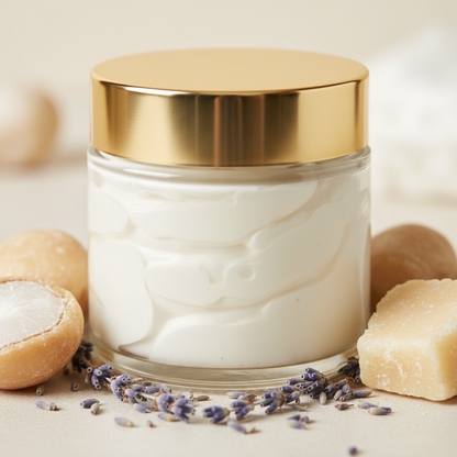 Luxury whipped body butter in glass jar