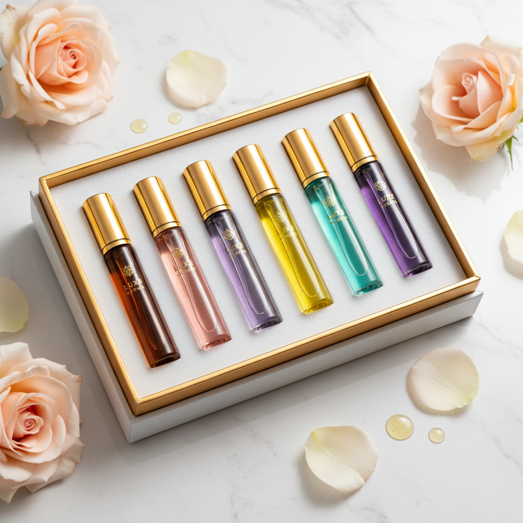 Luxury perfume oil roll-on set in gift box