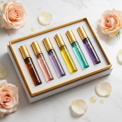 Luxury perfume oil roll-on set in gift box