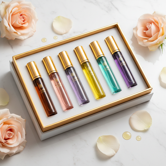 Luxury perfume oil roll-on set in gift box