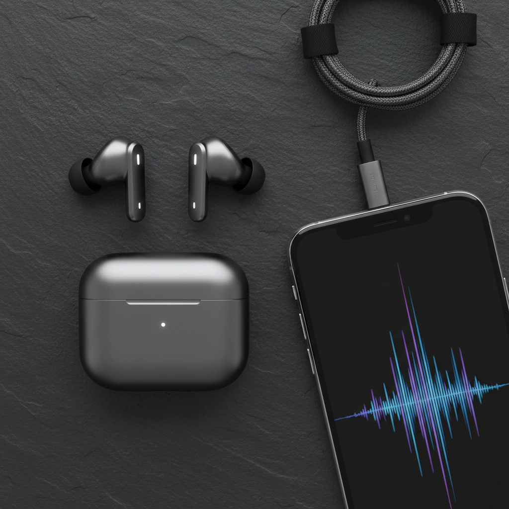Wireless earbuds flat lay