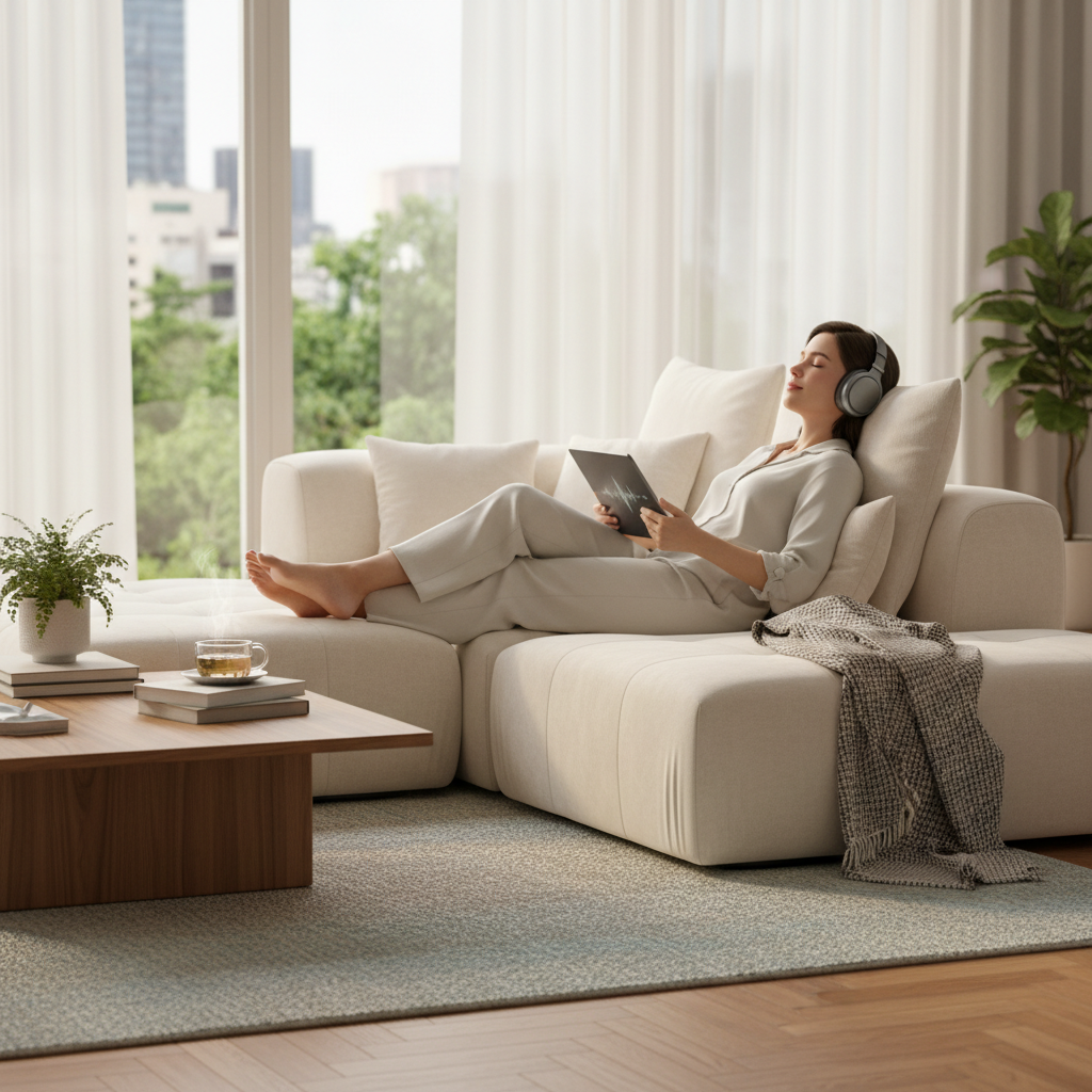 Person relaxing with headphones