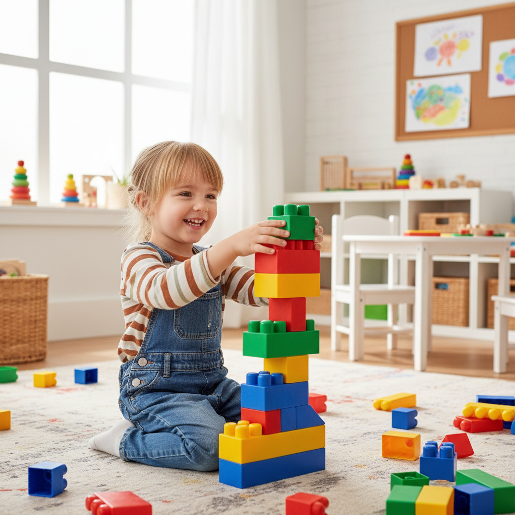 Child playing with building blocks