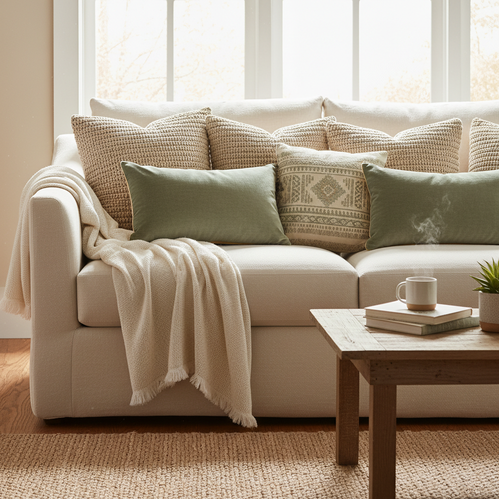 Cozy sofa with decorative pillows