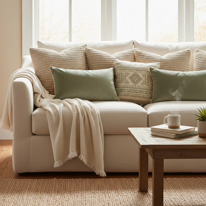 Cozy sofa with decorative pillows