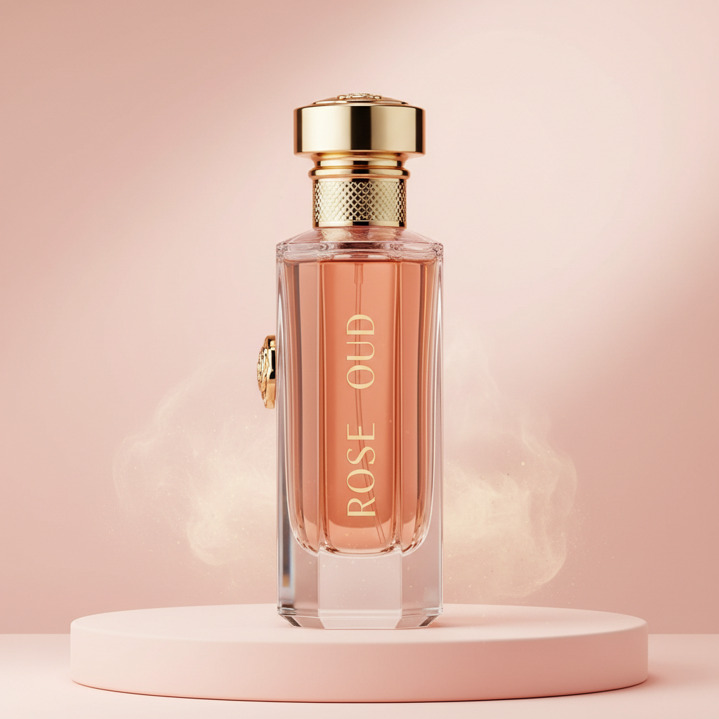 Luxury Rose Oud Perfume bottle side view