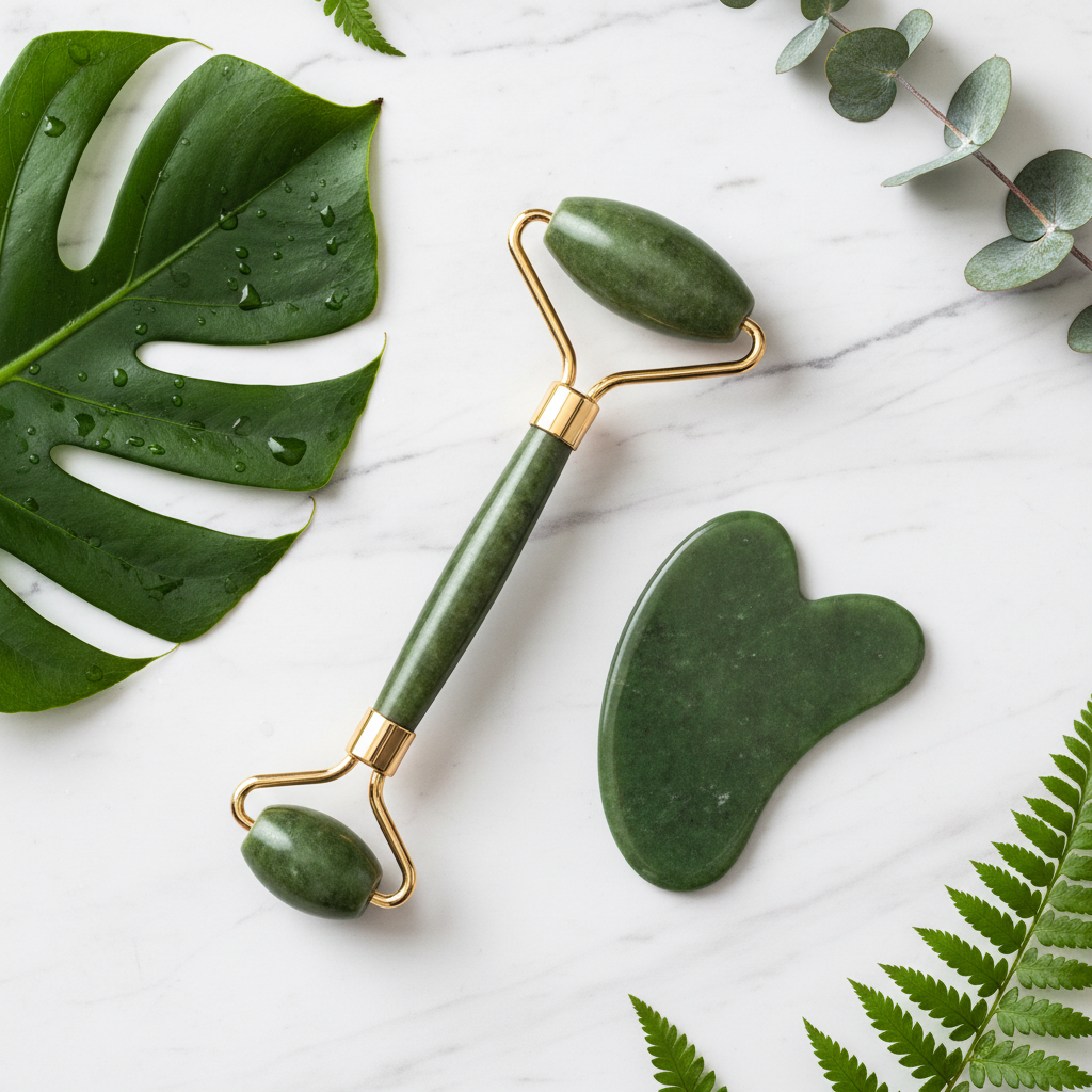 Jade roller and gua sha facial massage set