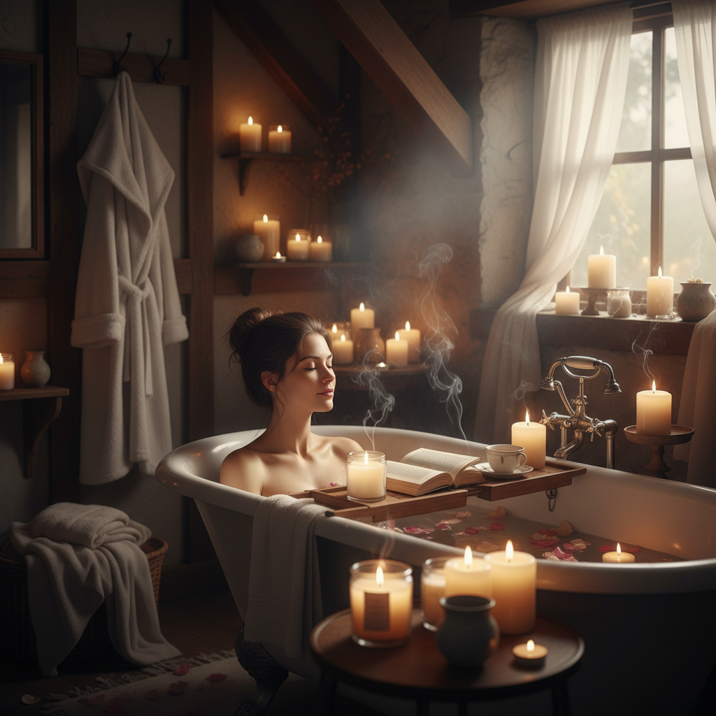Woman relaxing with candles