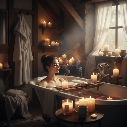Woman relaxing with candles