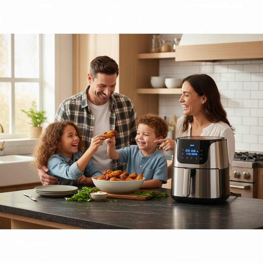 Family enjoying food cooked in air fryer