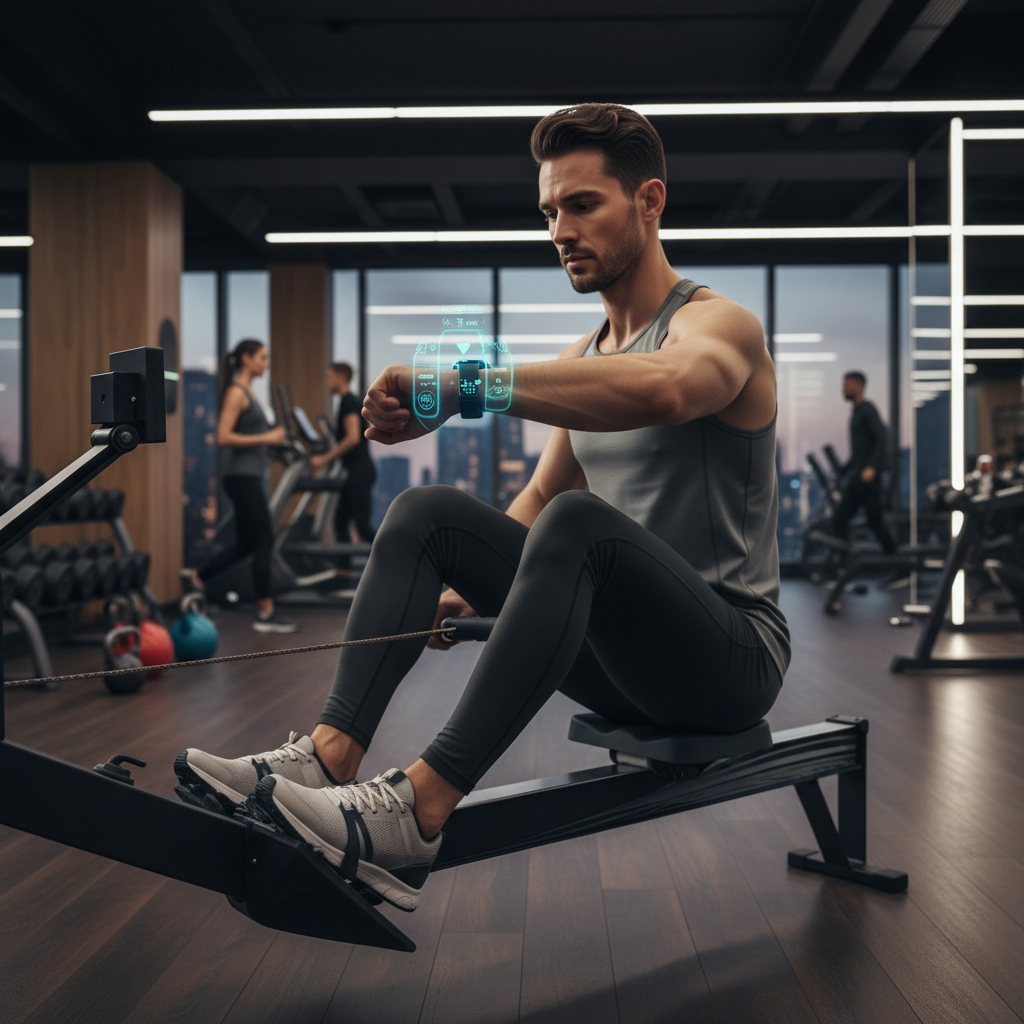 Person checking fitness watch at gym
