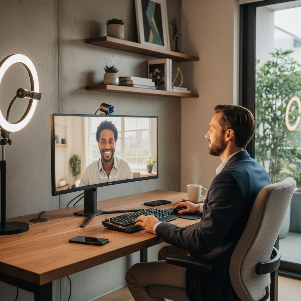 Person on video call with webcam