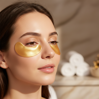 Gold collagen under eye patches on face