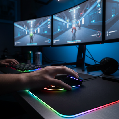 Gamer using RGB gaming mouse