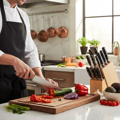 Chef chopping vegetables with knife