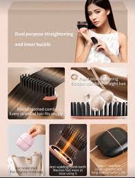 Wireless Hair Straightener Brush 2 in 1, Cordless Curling & Straightening Styling Tool, Portable Frizz Free Hair Styler